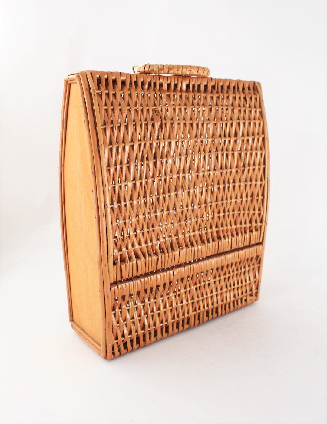 Unusual French Vintage Rattan (3) Wine Bottle Carrier