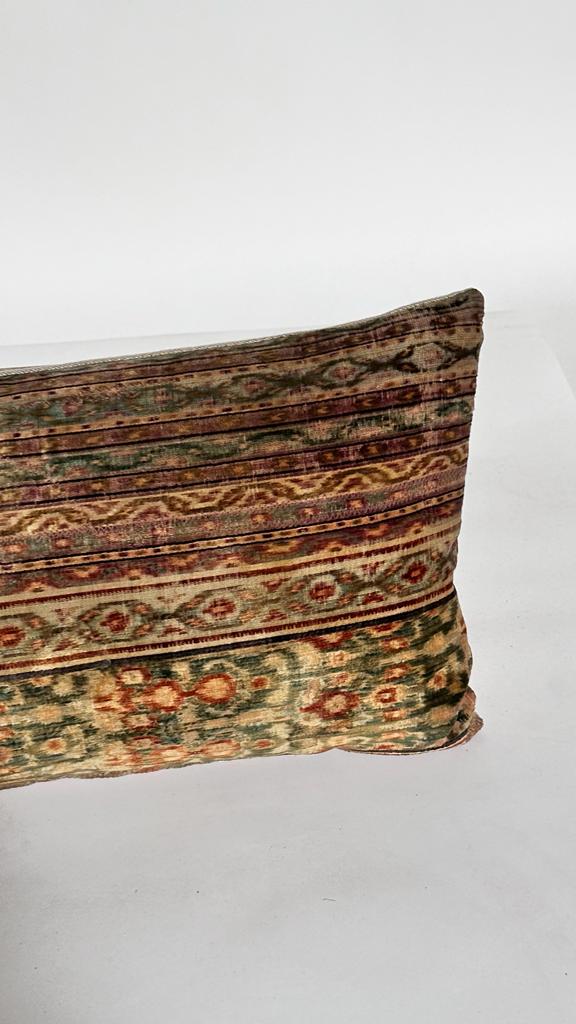 Rare18th Century Kerman Silk Velvet Textile Lumbar Pillow