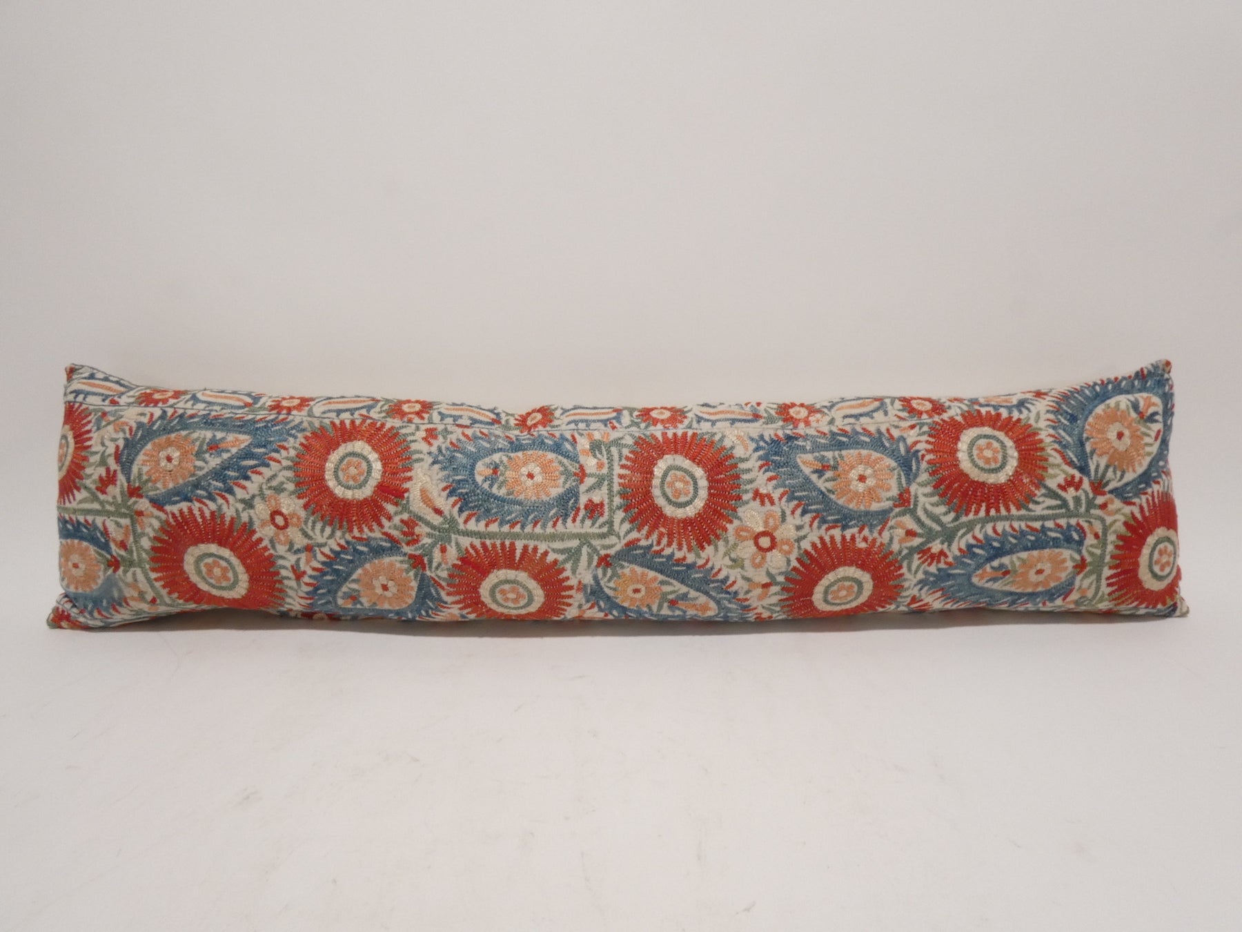 18th Century Turkish Silk Embroidery Lumbar Pillow