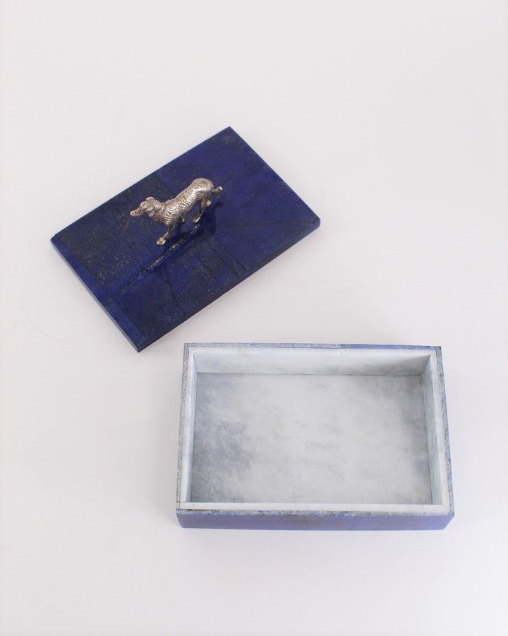 Modern Lapis Lazuli Box with Silver Dog Handle