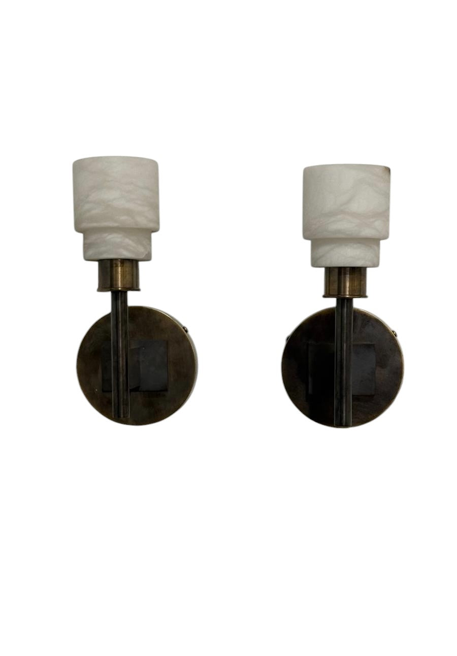 Lucca Studio Pair of Georgie Alabaster and Bronze Sconces