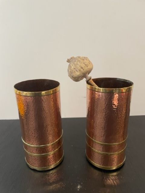 Pair of Arts and Crafts Mixed Metal Vases