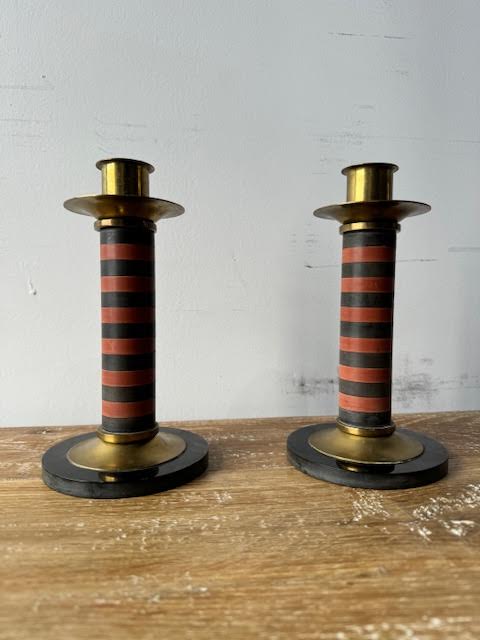 A Pair of 1930's Deco Brass and Bakelite Candlesticks